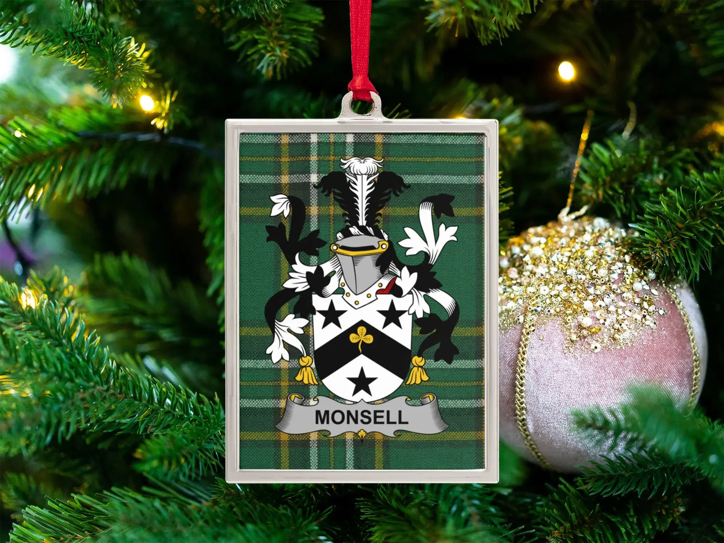 Monsell Family Coat of Arms Plaid Ornament product type