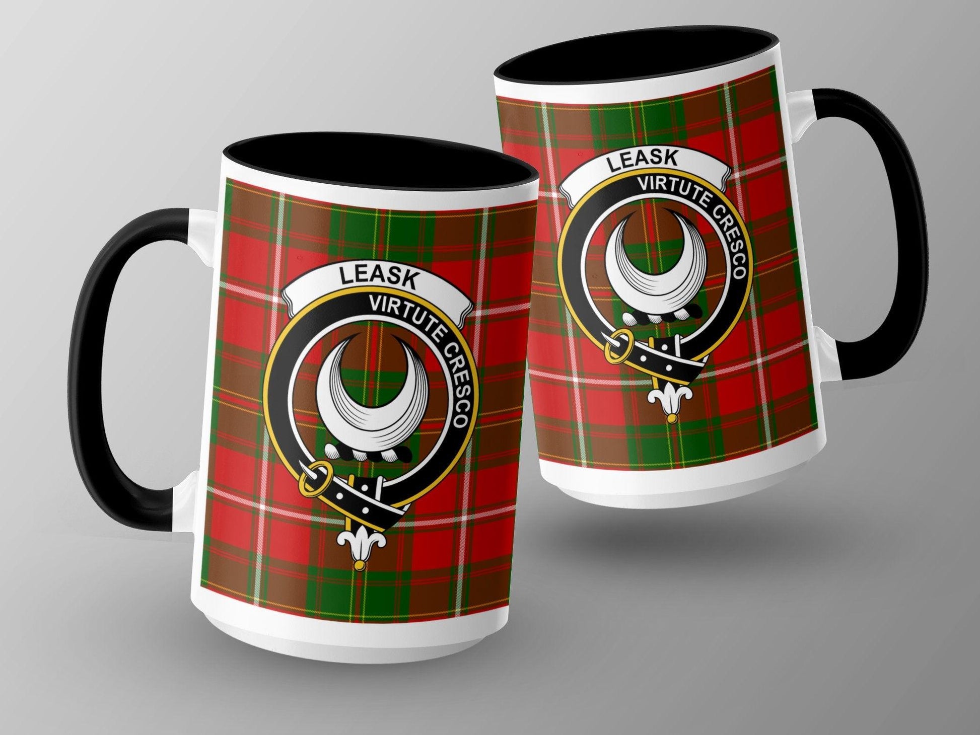 Clan Leask Virtute Cresco Tartan Crest Plaid Mug - Living Stone Gifts