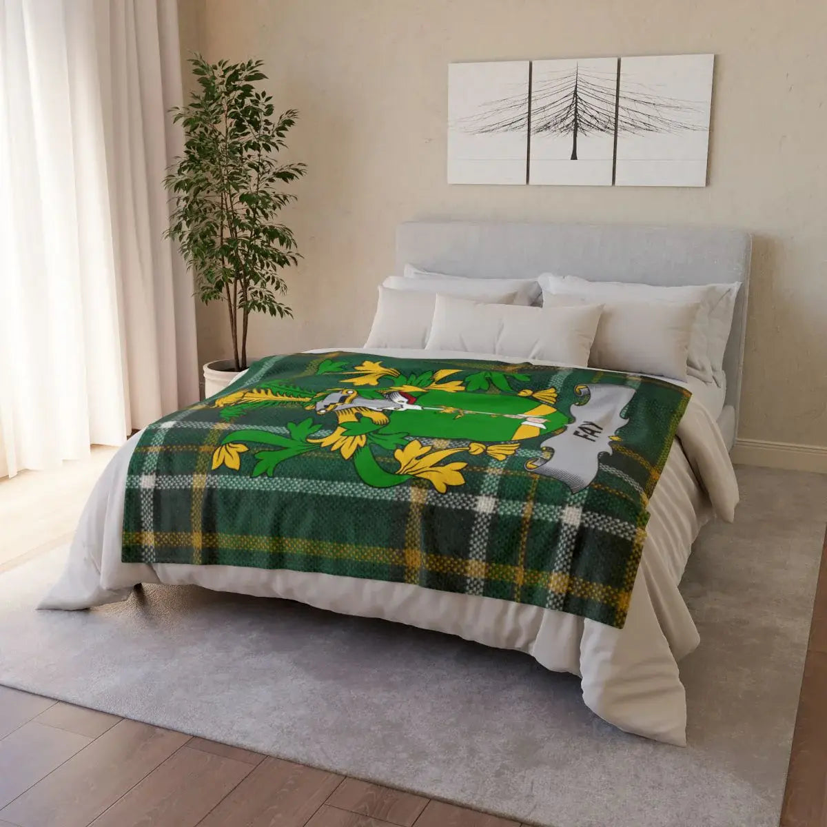 Floral Design Green and White Cozy Artwork Blanket product