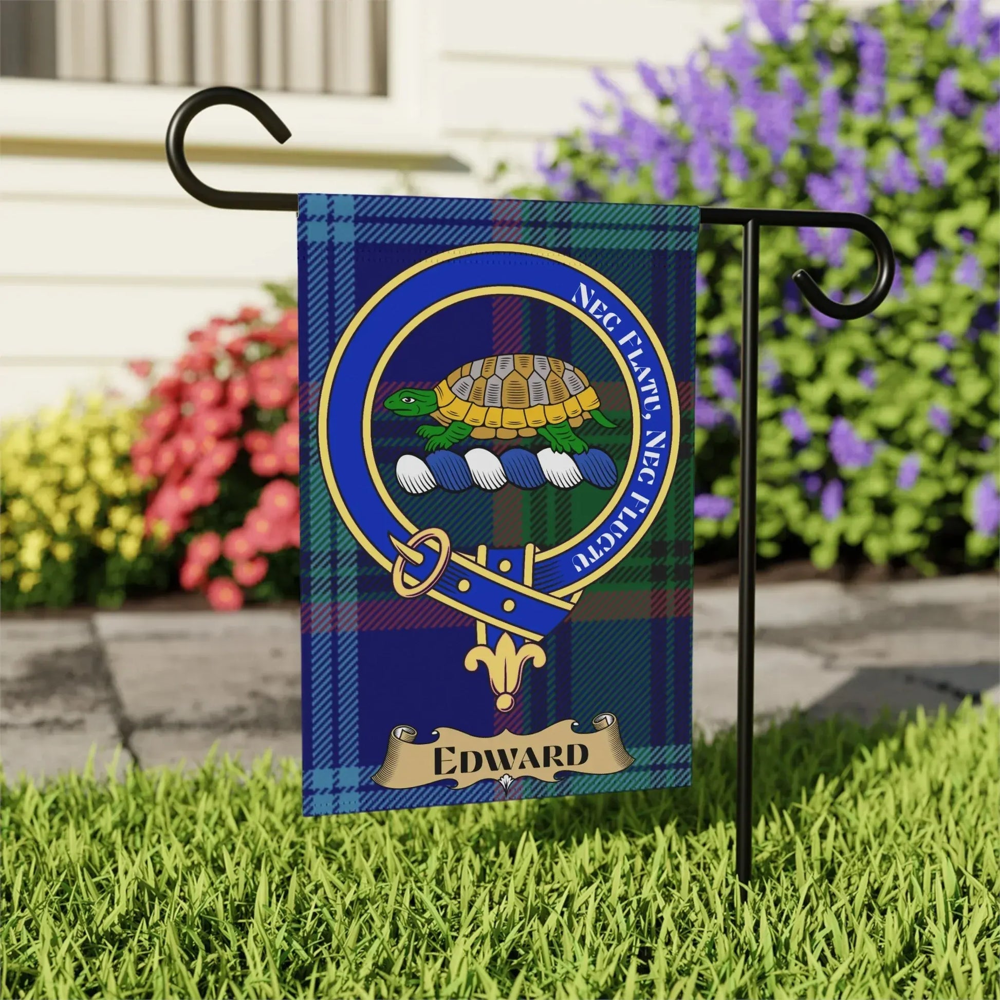 Edward Turtle and Plaid Pattern Garden Flag product type