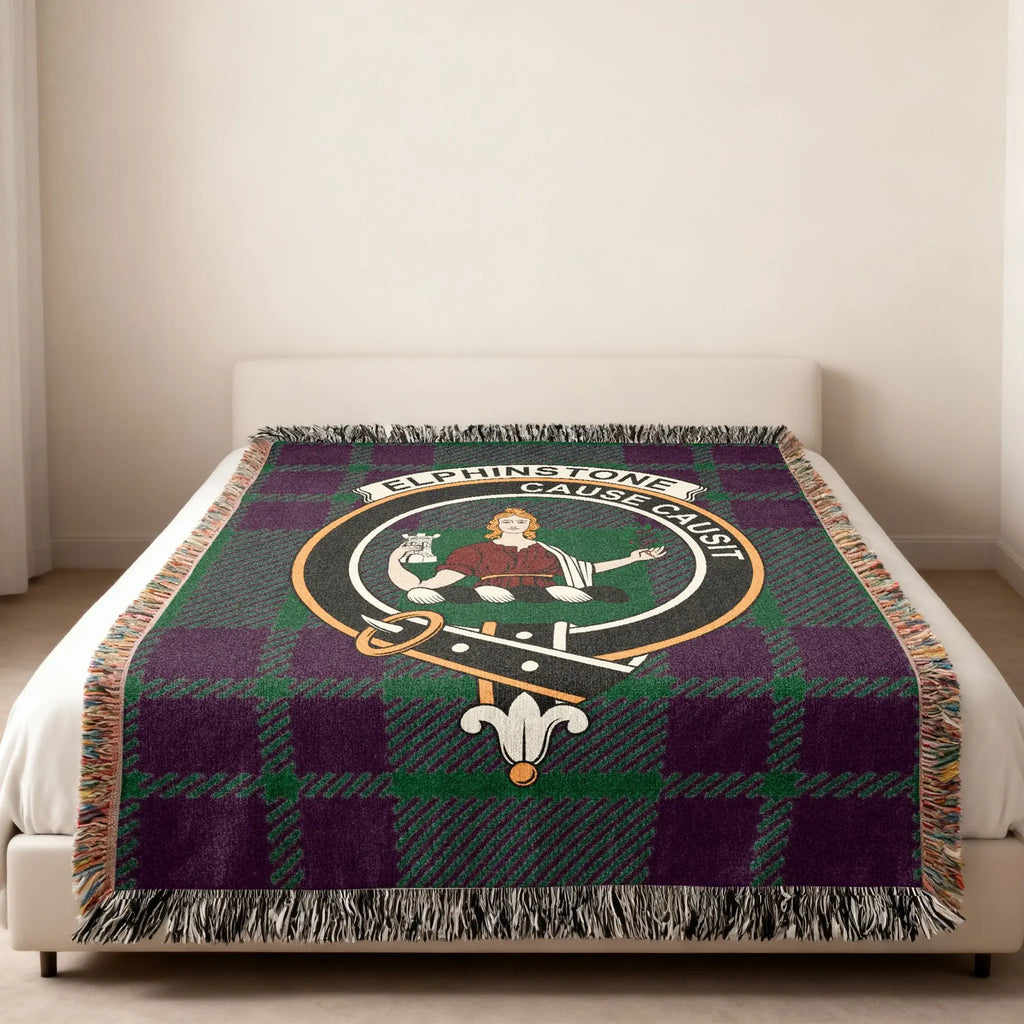 Elphinstone tartan woven blanket — 80x60 size, heirloom cotton construction with fringe edges