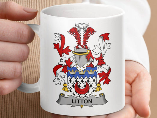 Litton Surname Family Crest Irish Heritage Mug - Celtic Ancestry Gifts