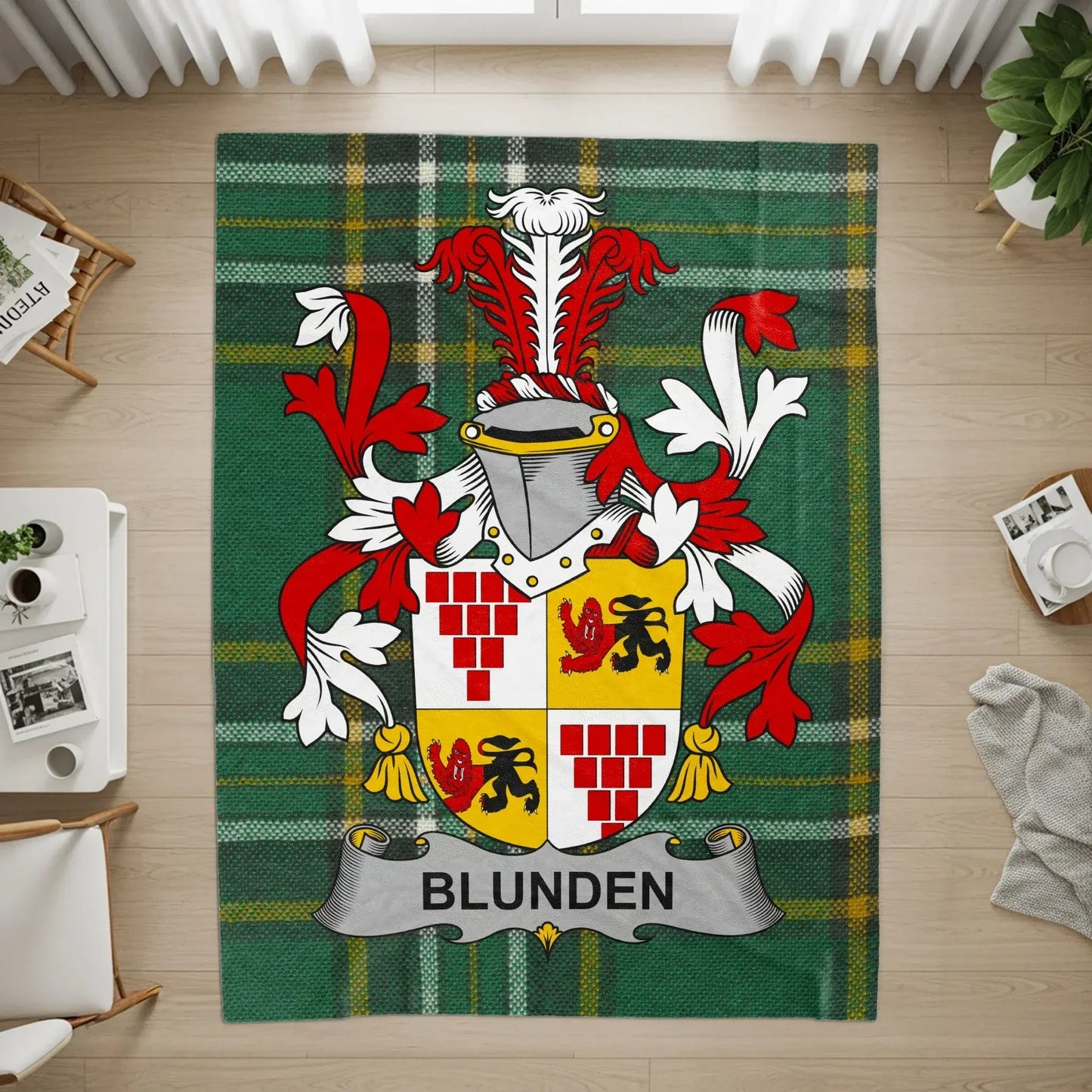 Blunden Family Crest Tartan Blanket Unique Product