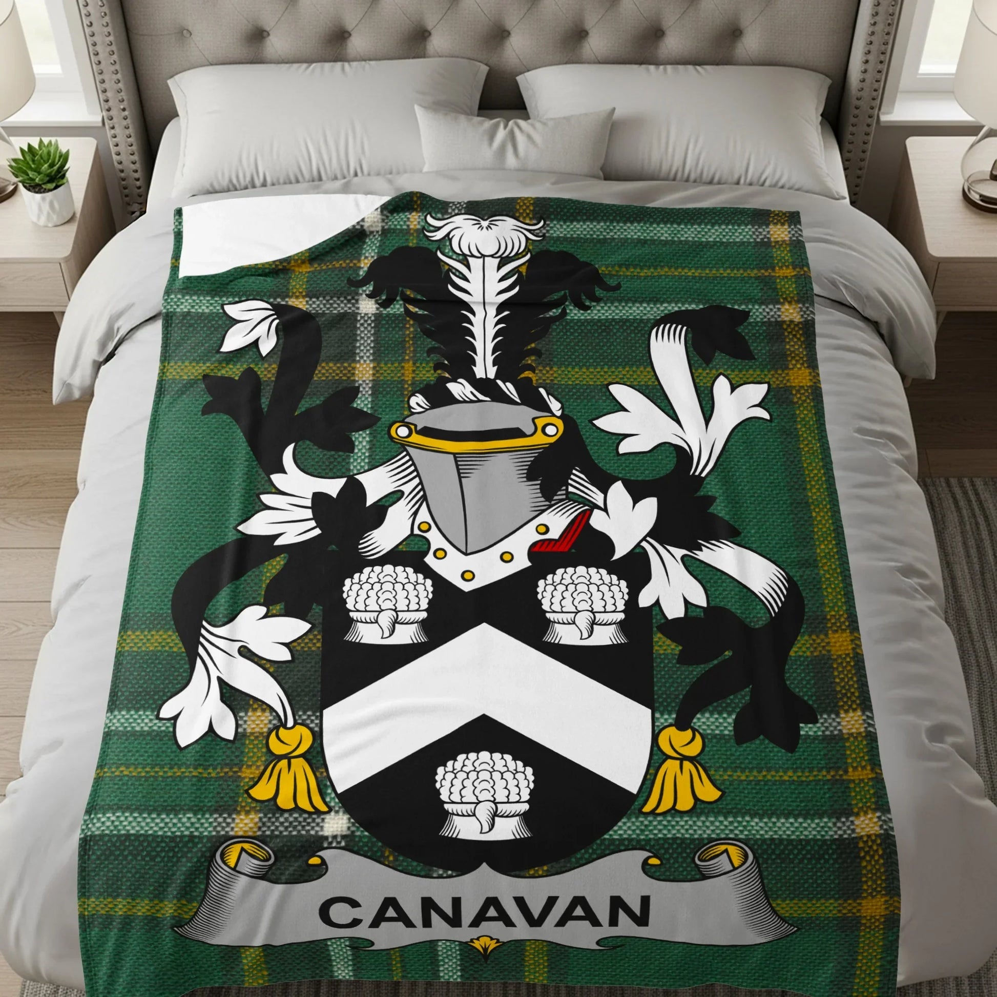 Canavan Family Crest Green Tartan Blanket product type