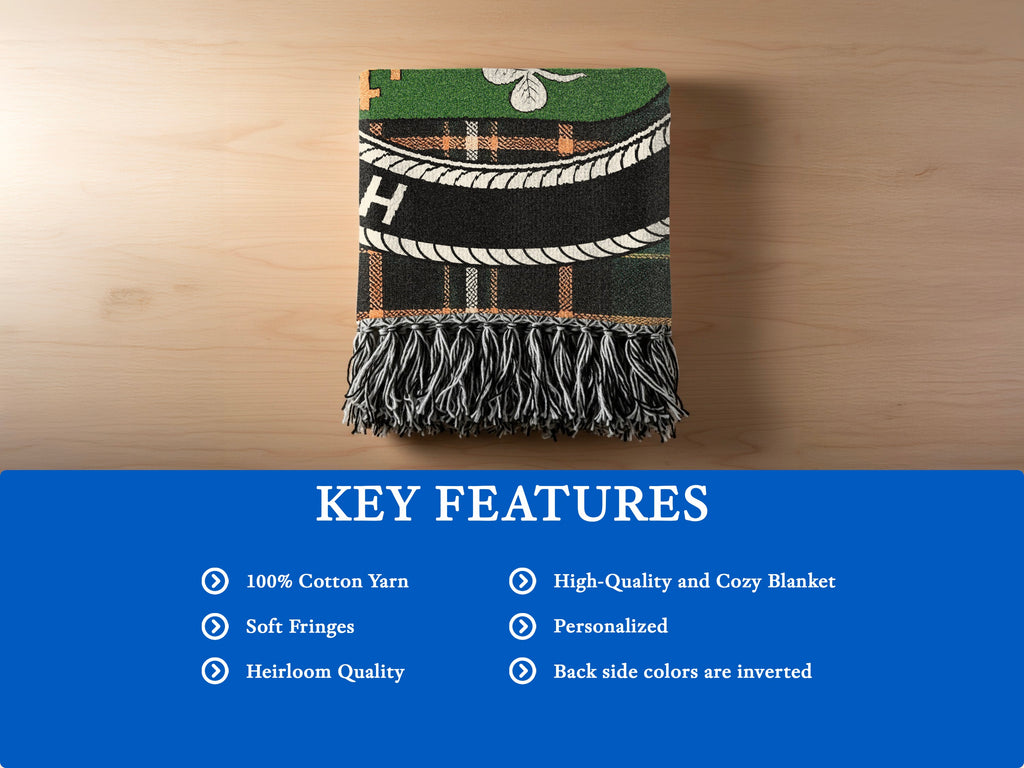 MacCurtin cotton woven blanket detail with decorative fringed edges