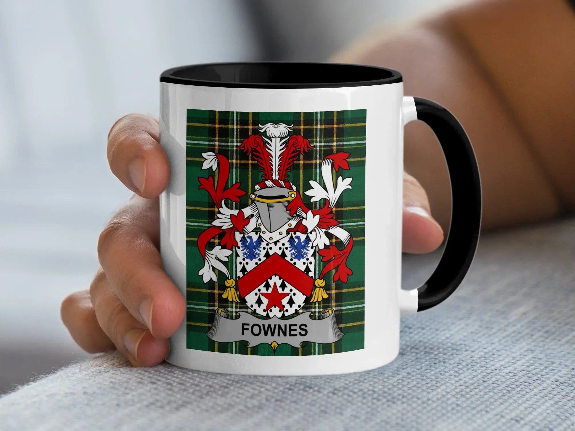 Fownes Irish family crest black accent mug