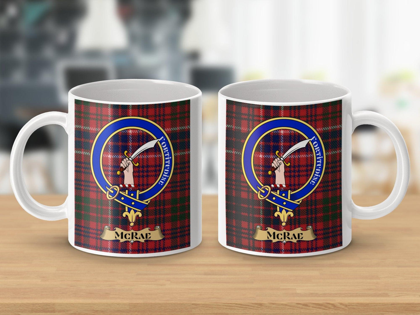 McRae Clan Crest Tartan Design Ceramic Coffee Mug - Living Stone Gifts