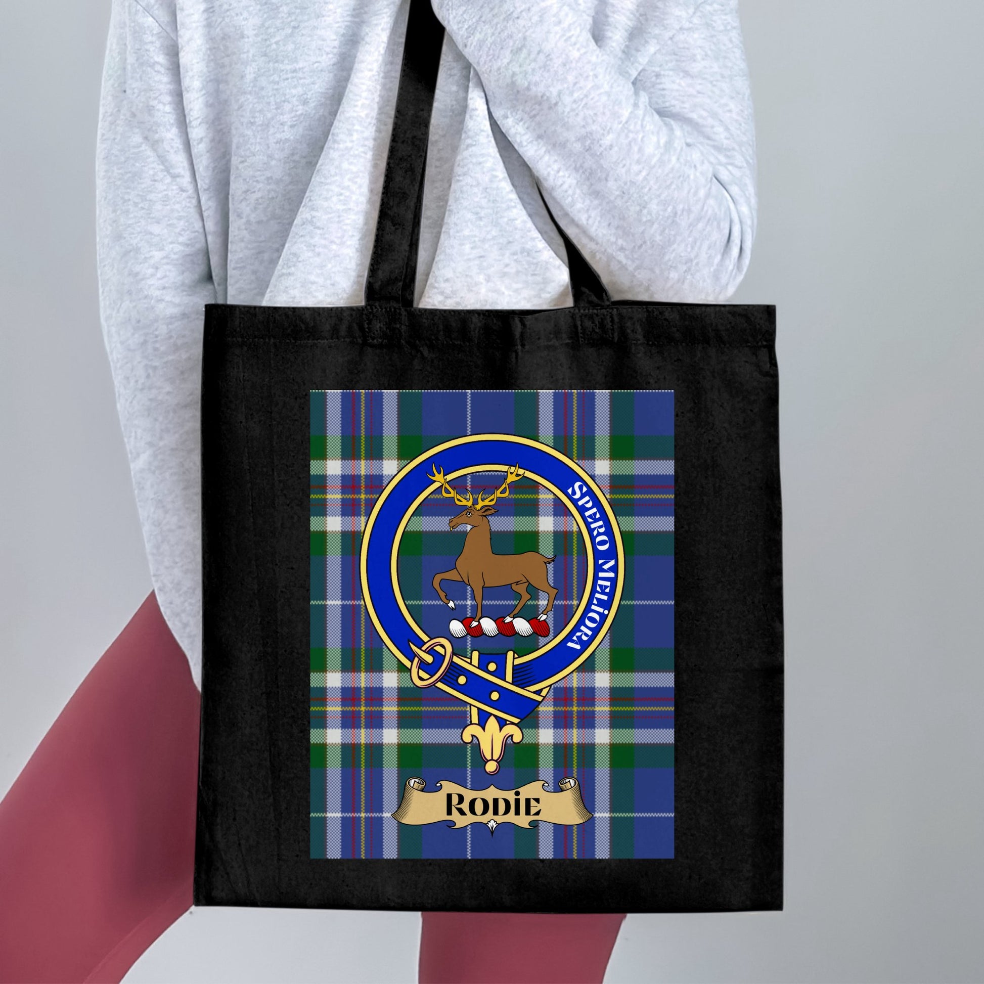 Scottish Clan Crest on Tartan Background Tote Bag - Living Stone Gifts