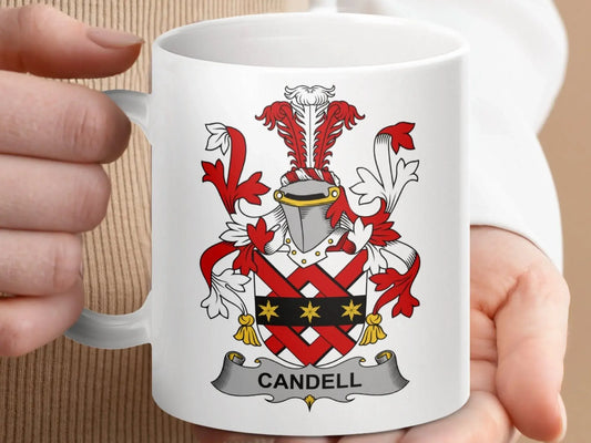 Candell Irish Surname Family Crest Printed Coffee Tea Mug - Celtic Ancestry Gifts