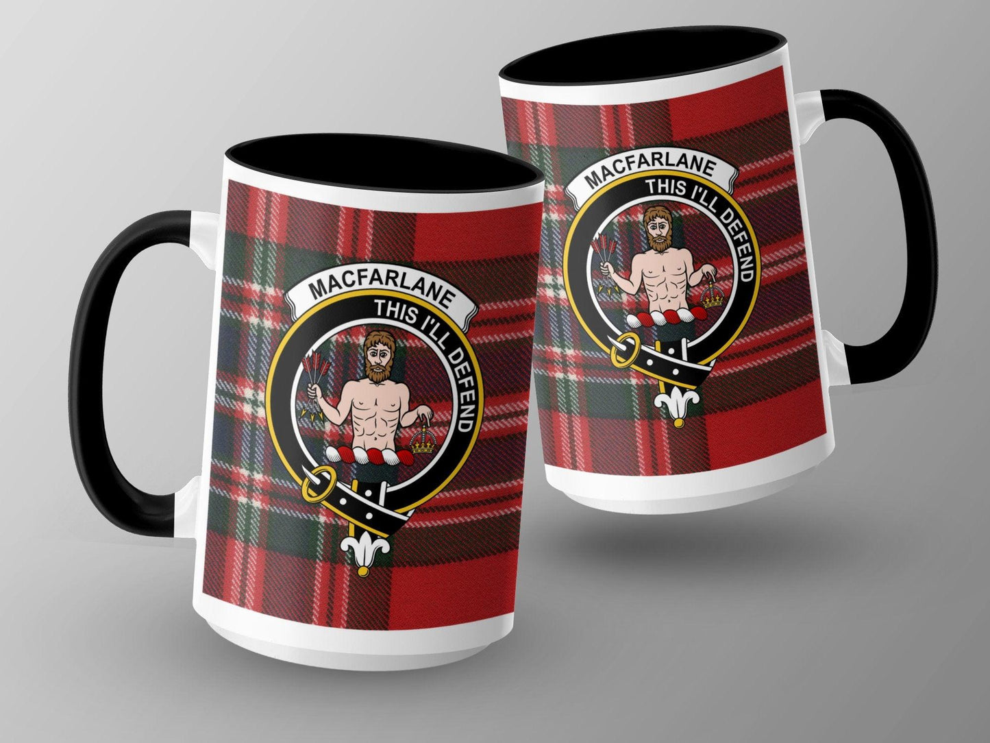 Macfarlane Clan Crest and Tartan Plaid Design Mug - Living Stone Gifts