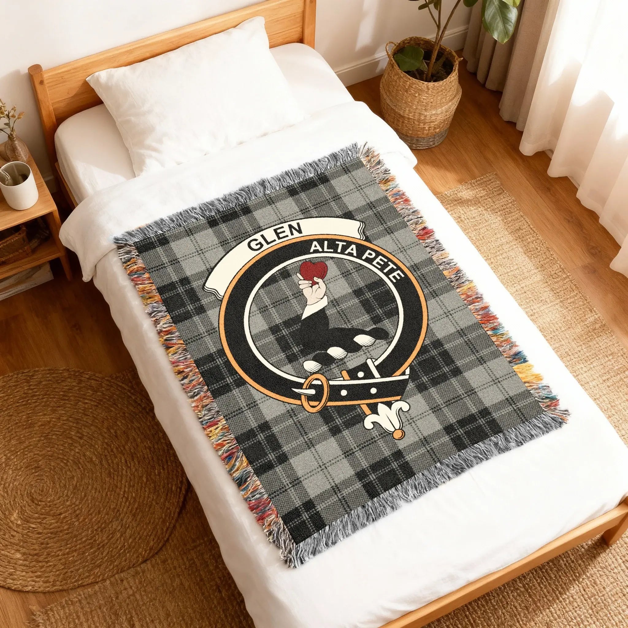 Glen Alta Pete Plaid Blanket with Crest Design
