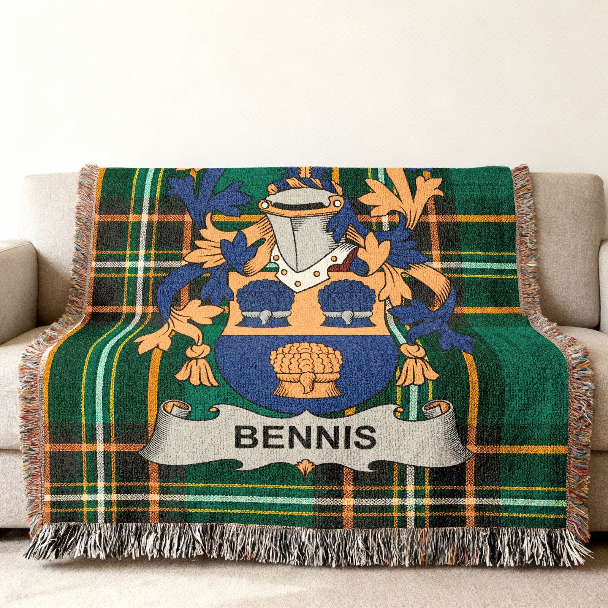 BENNIS Family Crest Tartan Plaid Throw Blanket product type