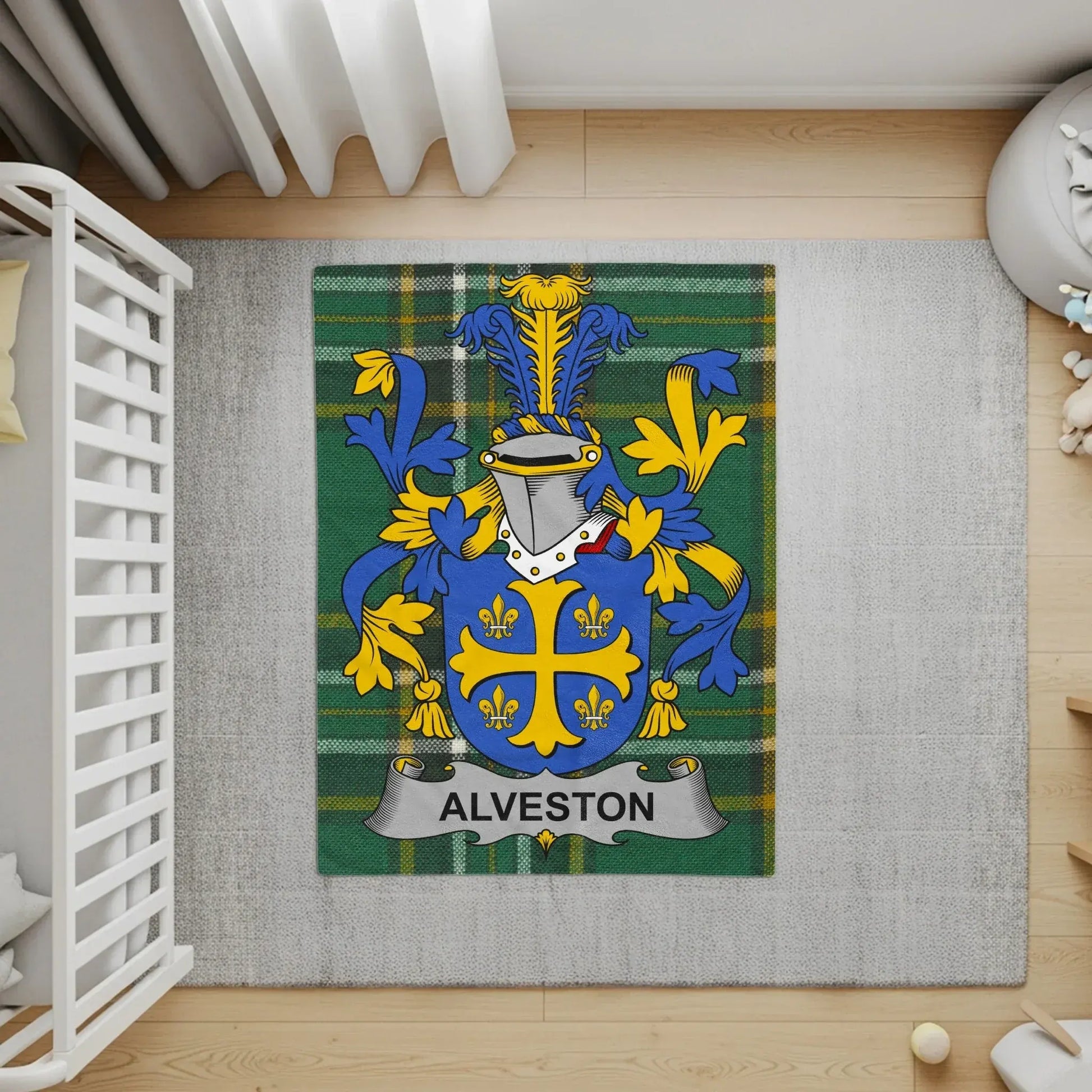 Alveston Family Crest Coat of Arms Green Tartan Rug product