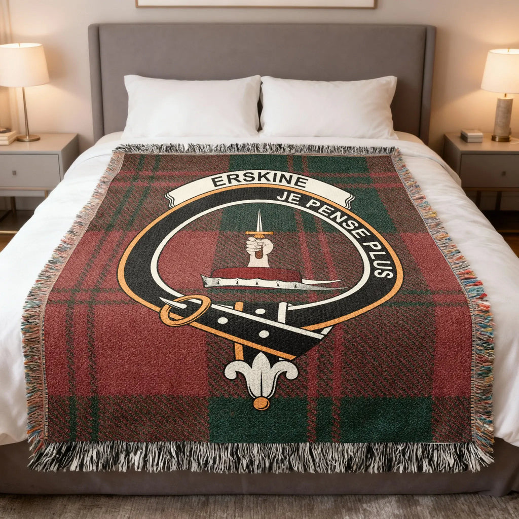 Clan Erskine tartan woven blanket — 100% cotton, full tartan pattern in woven construction