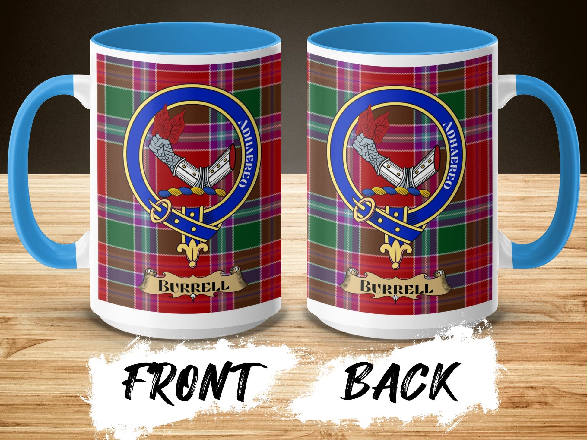 Burrell Tartan Pattern Family Crest Design Mug - Living Stone Gifts