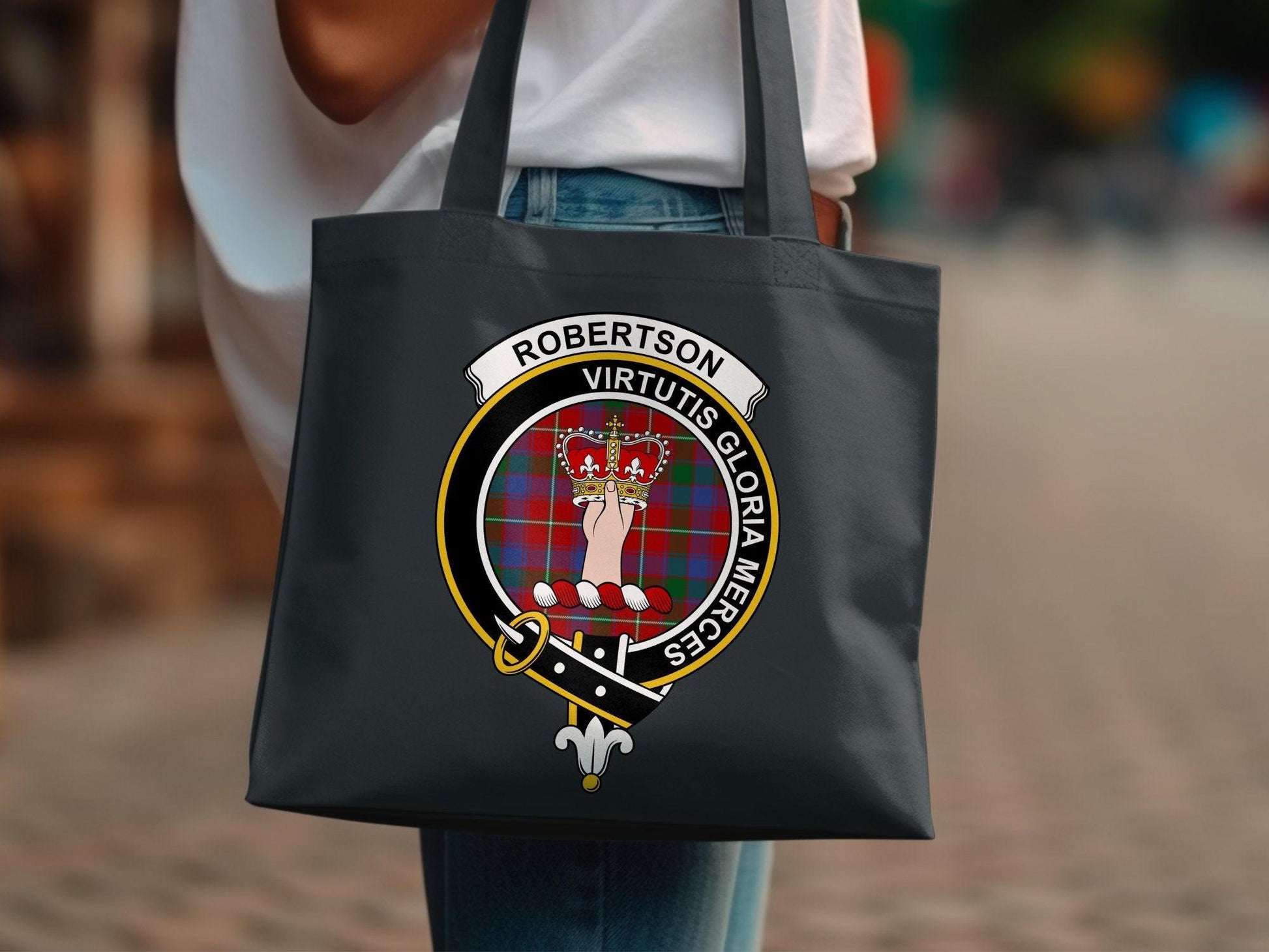 Robertson Virtutis Gloria Merces Scottish Clan Tote Bags - Celtic Ancestry Gifts