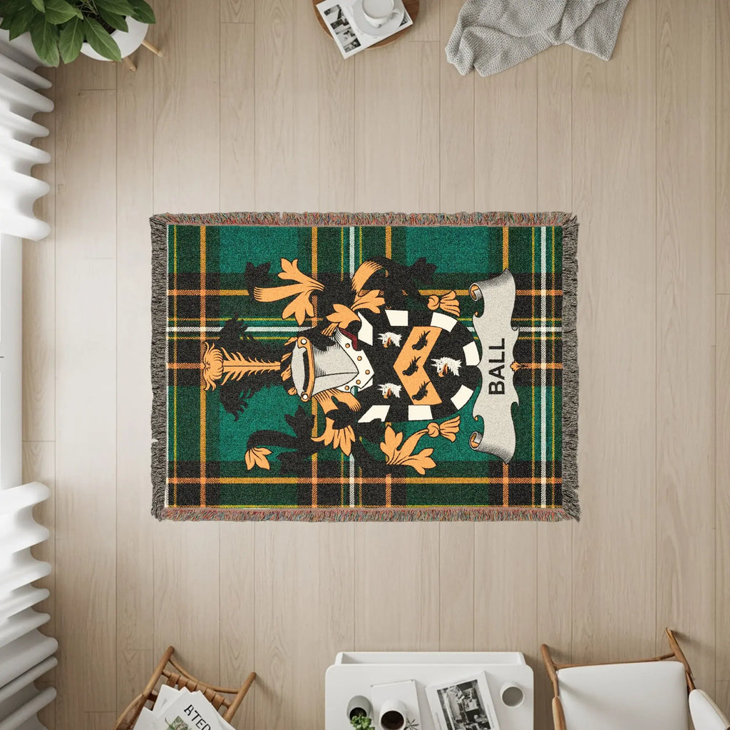 Ball Family Crest Tartan Green Gold Throw Blanket product type