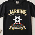 Jardine Scottish clan graphic T-shirt in Black, front view