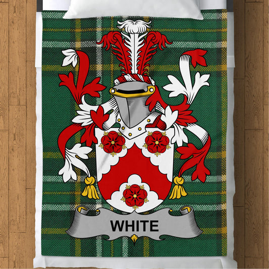 White Surname Irish Tartan Crest Throw Blanket - Living Stone Gifts