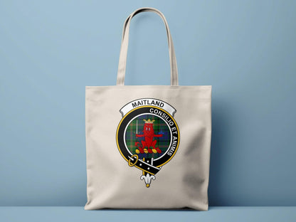 Maitland Consilio et Animis Clan Crest Tartan Tote Bags - Celtic Ancestry Gifts