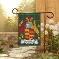 Llewellyn coat of arms on a tartan garden flag.