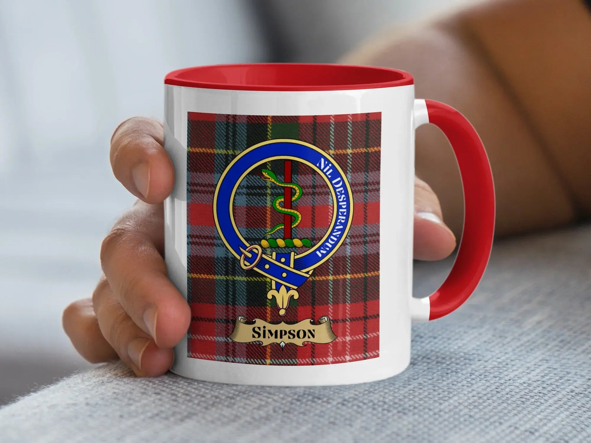 Simpson family crest ceramic mug for everyday coffee and tea