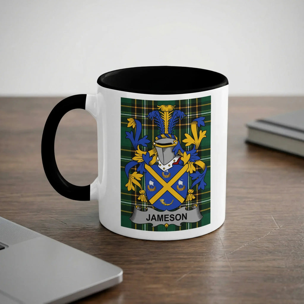 Jameson Irish heritage mug with black handle and family crest