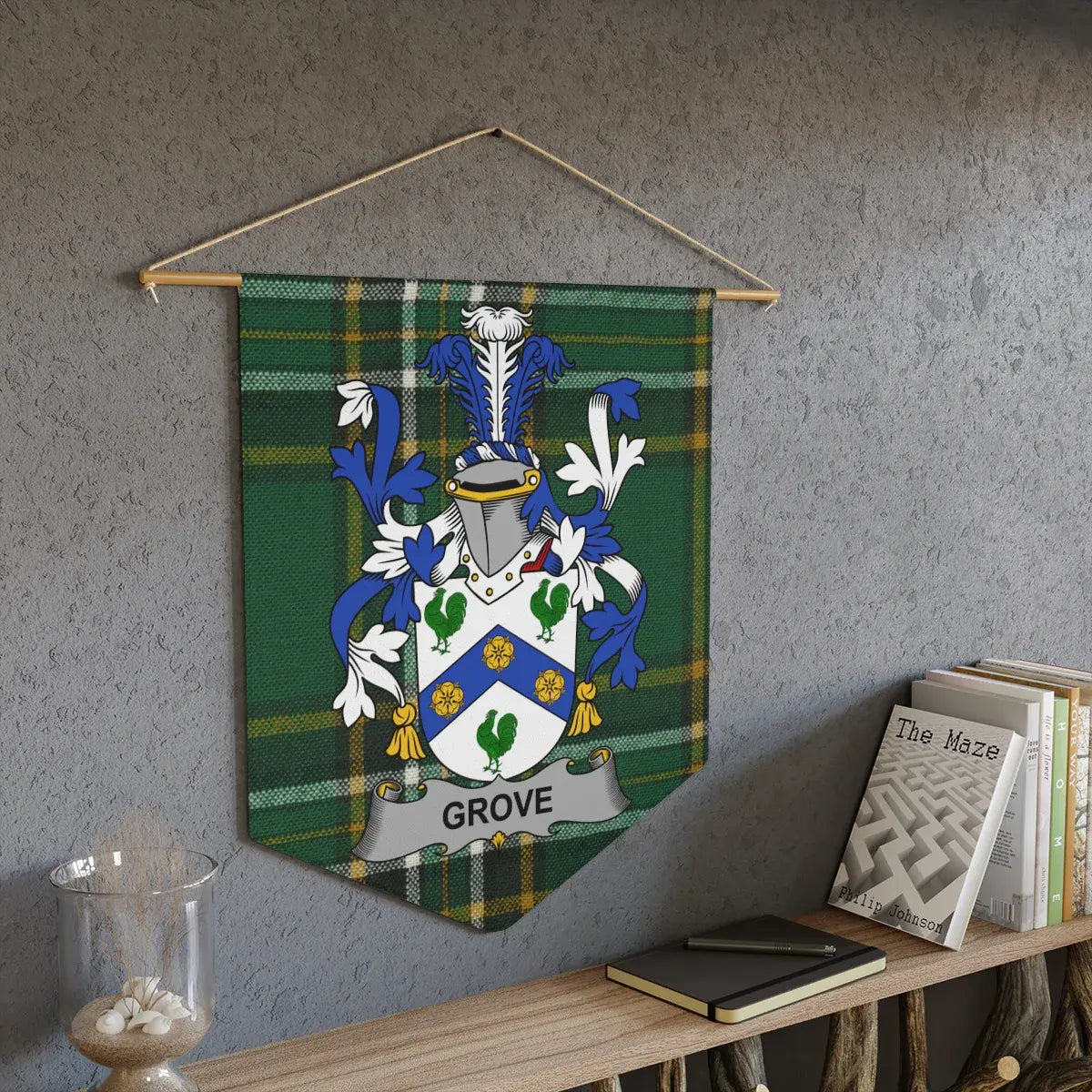Custom Family Crest in Tartan Pattern Wall Banner product