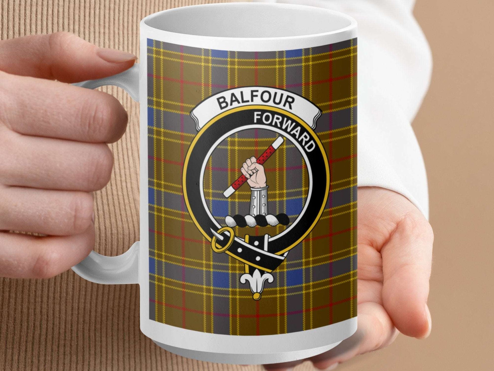 Balfour Forward Family Crest Tartan Design Mug - Living Stone Gifts