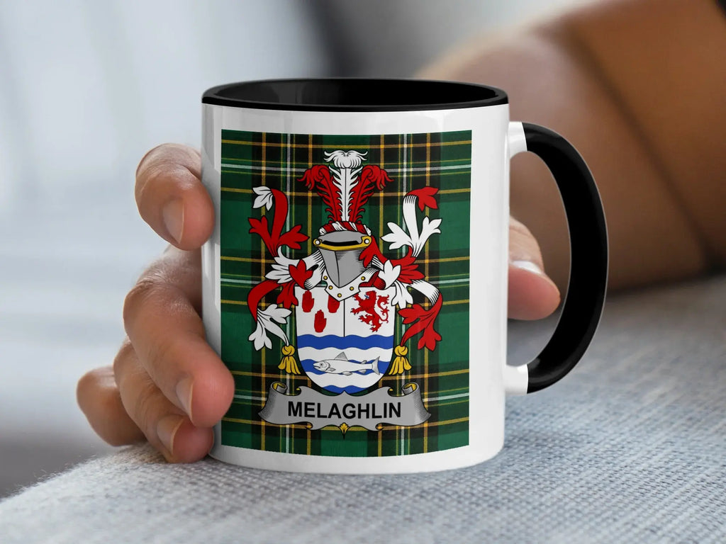 Melaghlin Irish family crest black accent mug