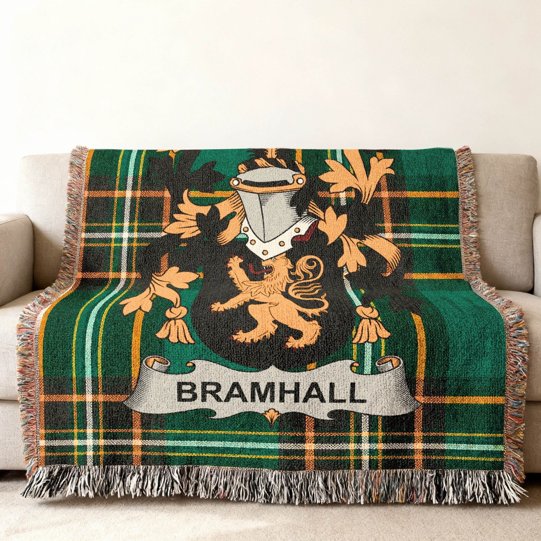 Bramhall Crest Plaid Green Lion Shield Throw product type