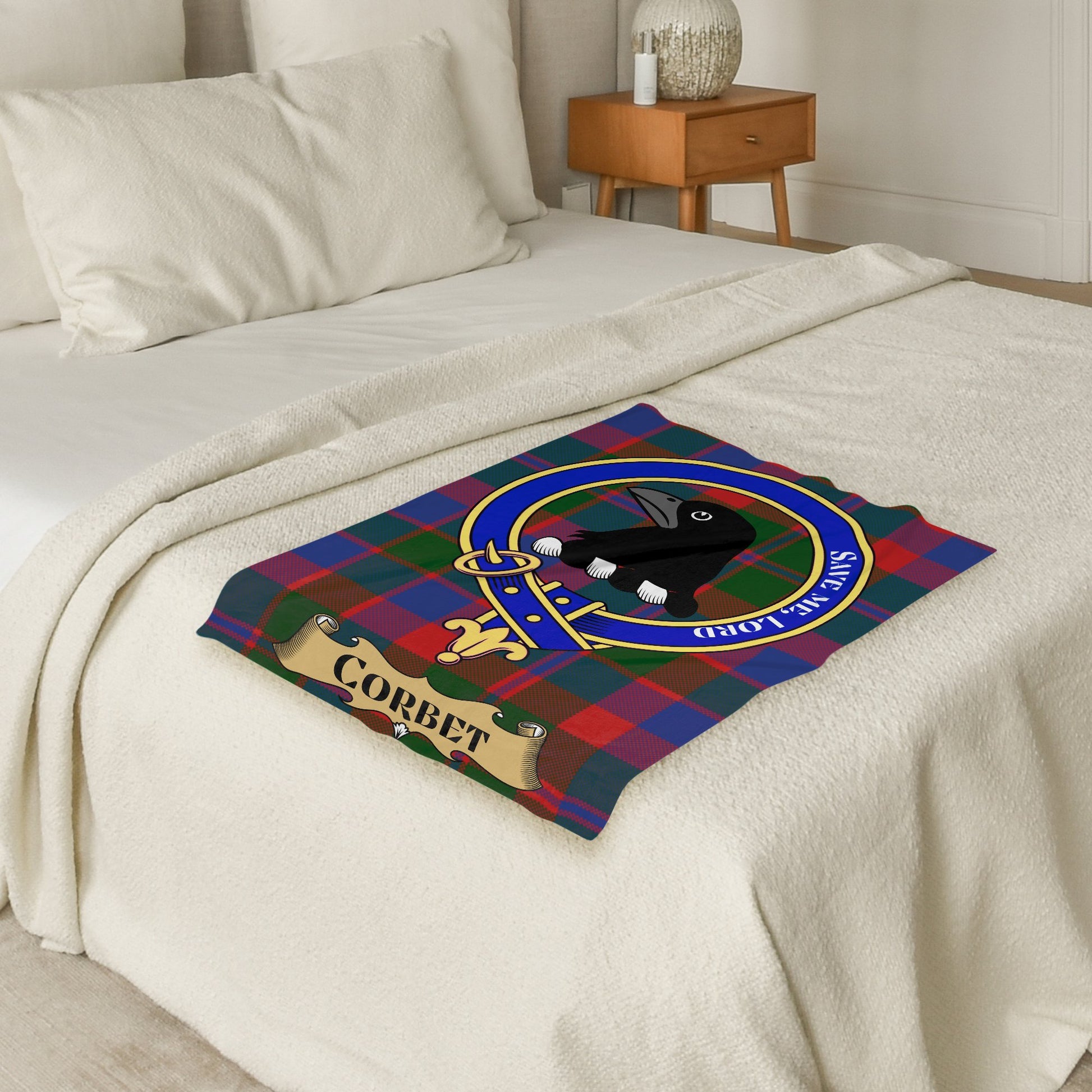 Scottish Clan Corbet Crest Tartan Throw Blanket - Living Stone Gifts