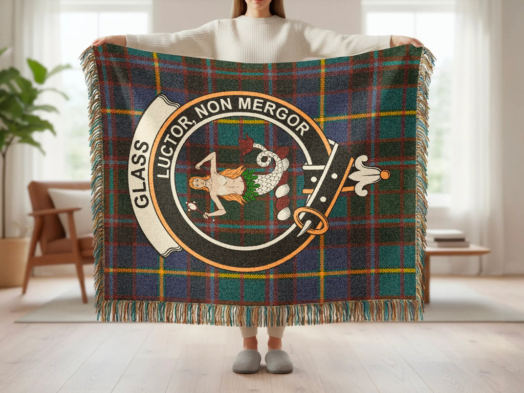 Clan Crest and Tartan Design Woven Throw Blanket