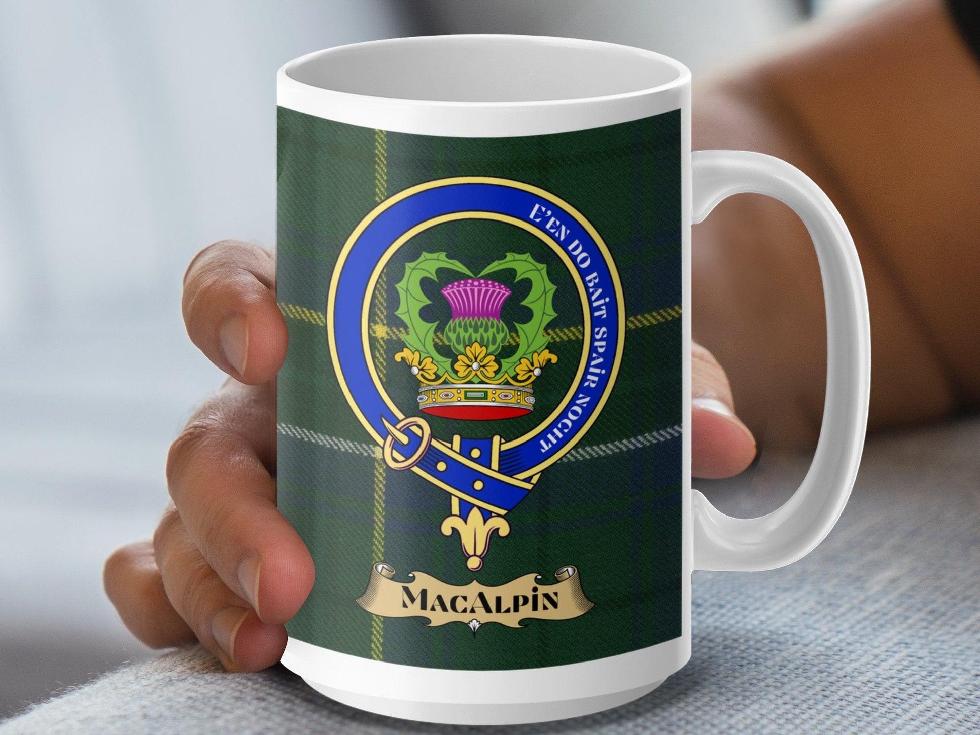 Unique Macalpin Scottish Clan Crest Tartan Plaid Mug - Living Stone Gifts