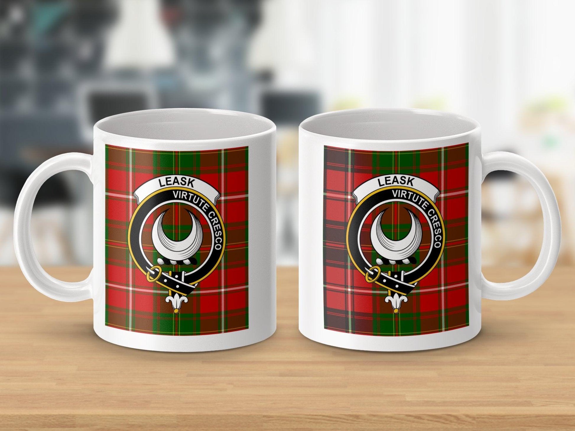 Clan Leask Virtute Cresco Tartan Crest Plaid Mug - Living Stone Gifts