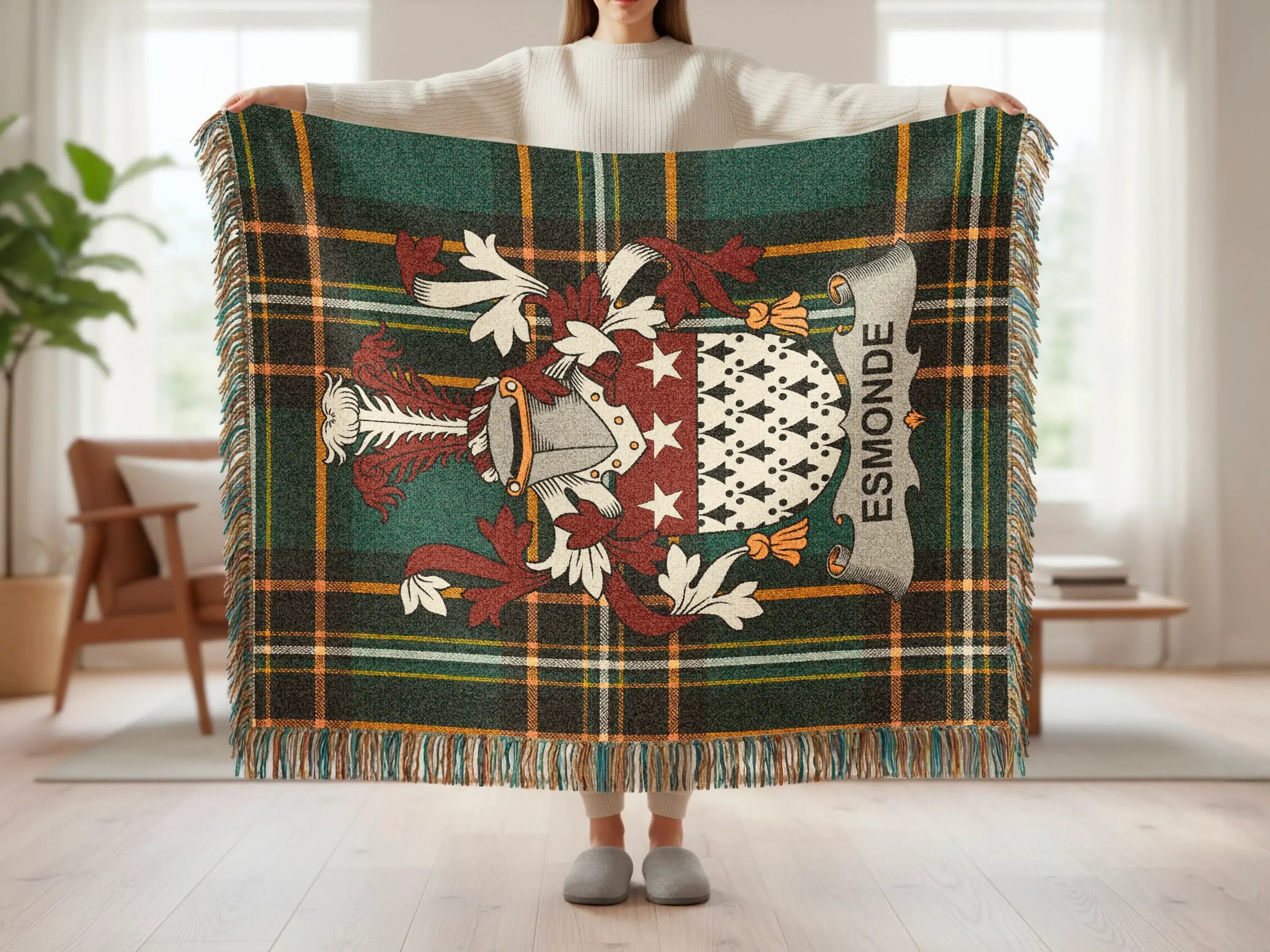 Esmonde Tartan Plaid Family Crest Fringed Throw Blanket product type