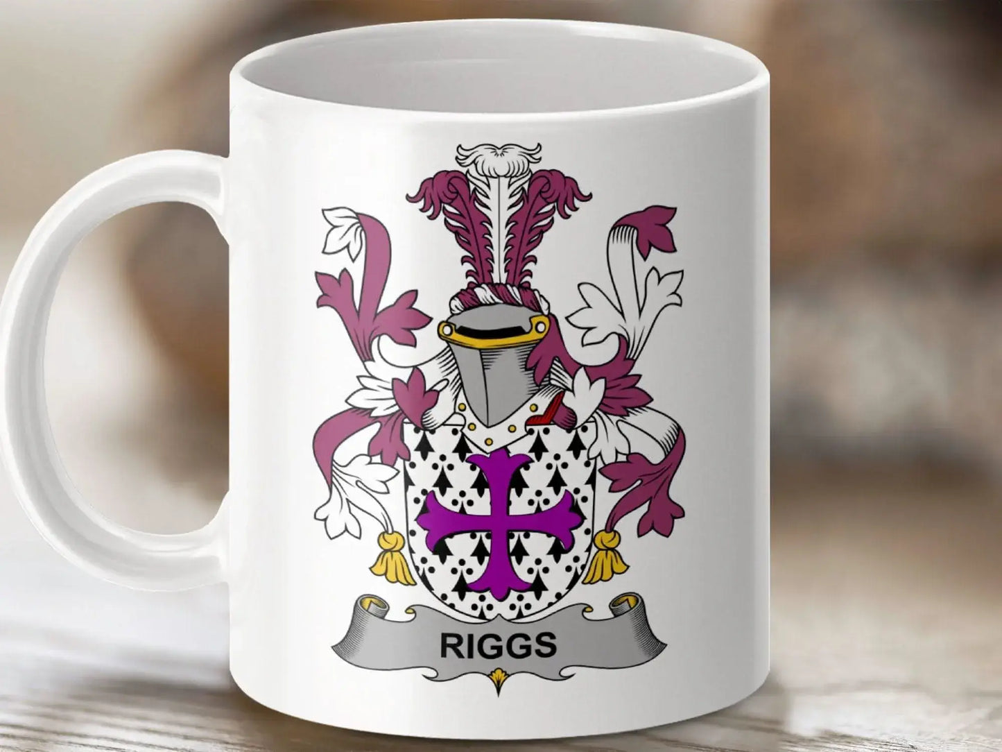 Ornate Riggs Family Crest Design on Mug - Celtic Ancestry Gifts
