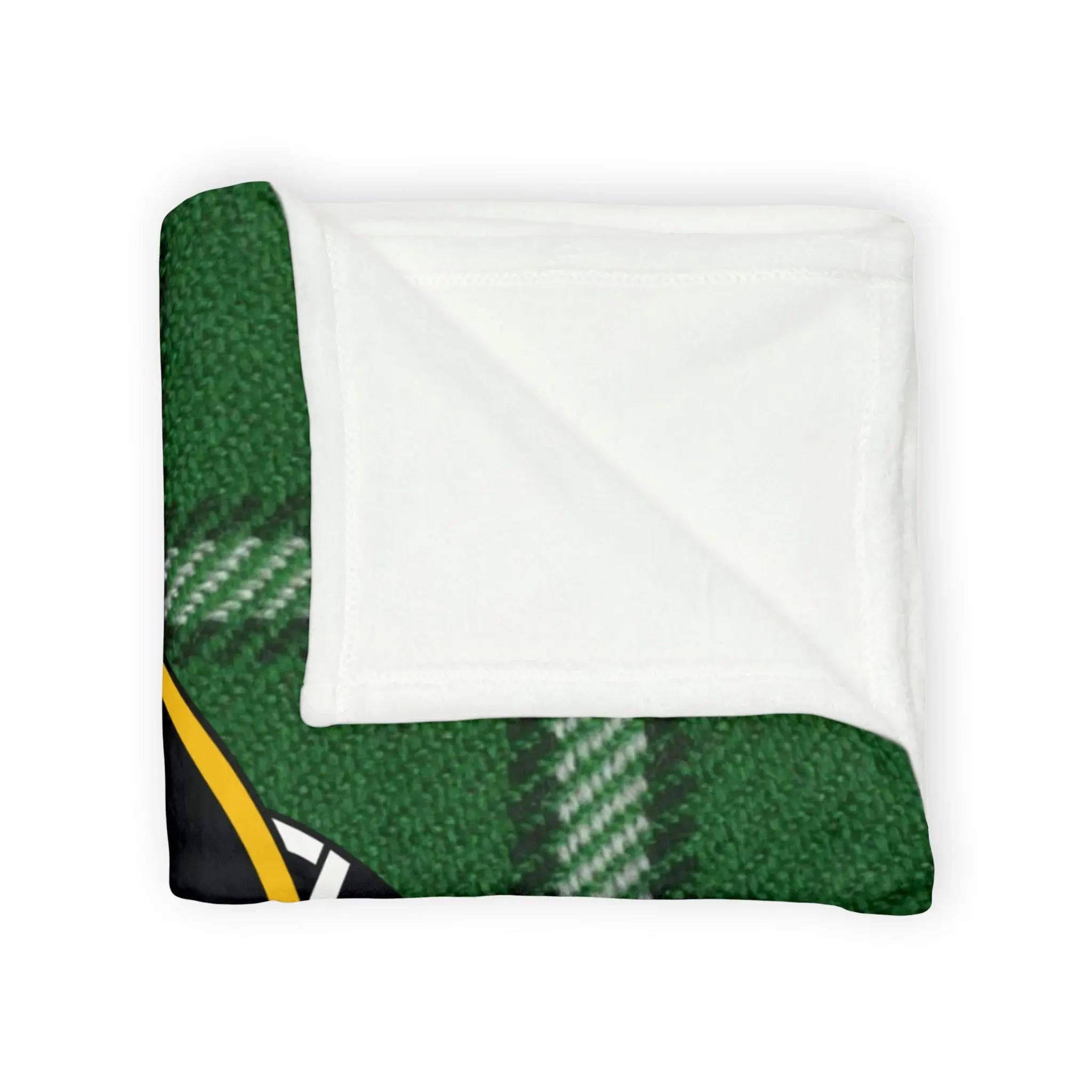 Forbes clan tartan throw blanket folded — green and black plaid, hemmed edges, lightweight polyester