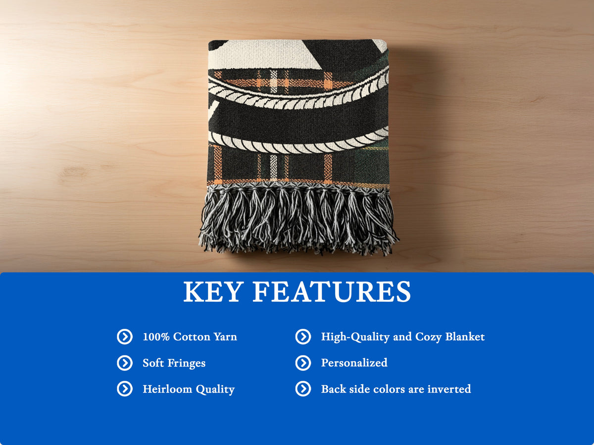 O'Kirwan cotton woven blanket detail with decorative fringed edges