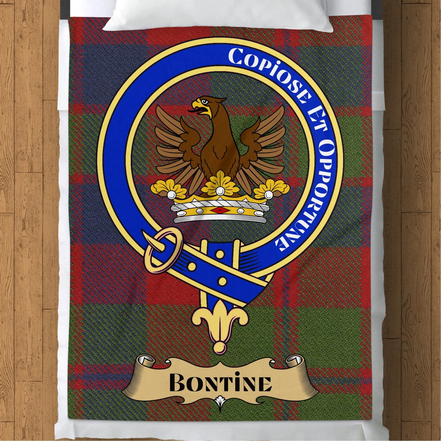 Scottish Clan Bontine Crest Tartan Throw Blanket - Living Stone Gifts