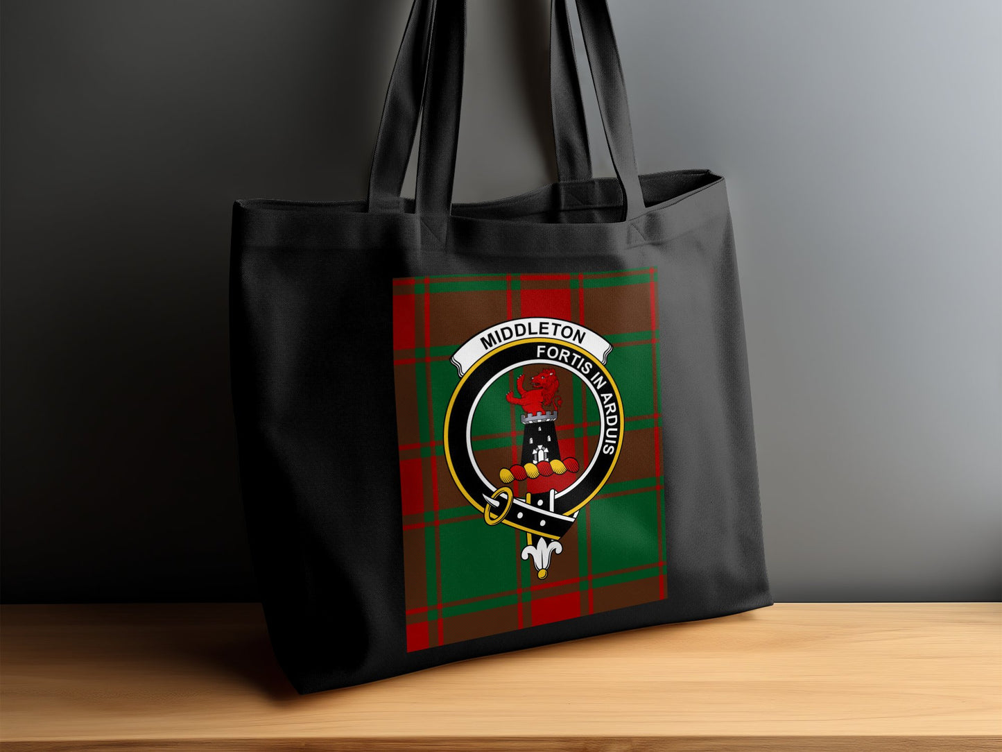 Scottish Clan Crest on Tartan Background Tote Bag - Living Stone Gifts