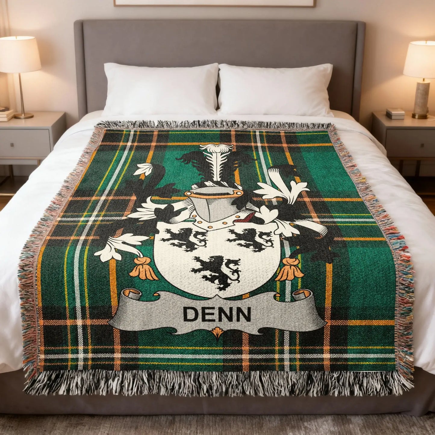 Denn Family Crest Green Plaid Tartan Design Throw product type