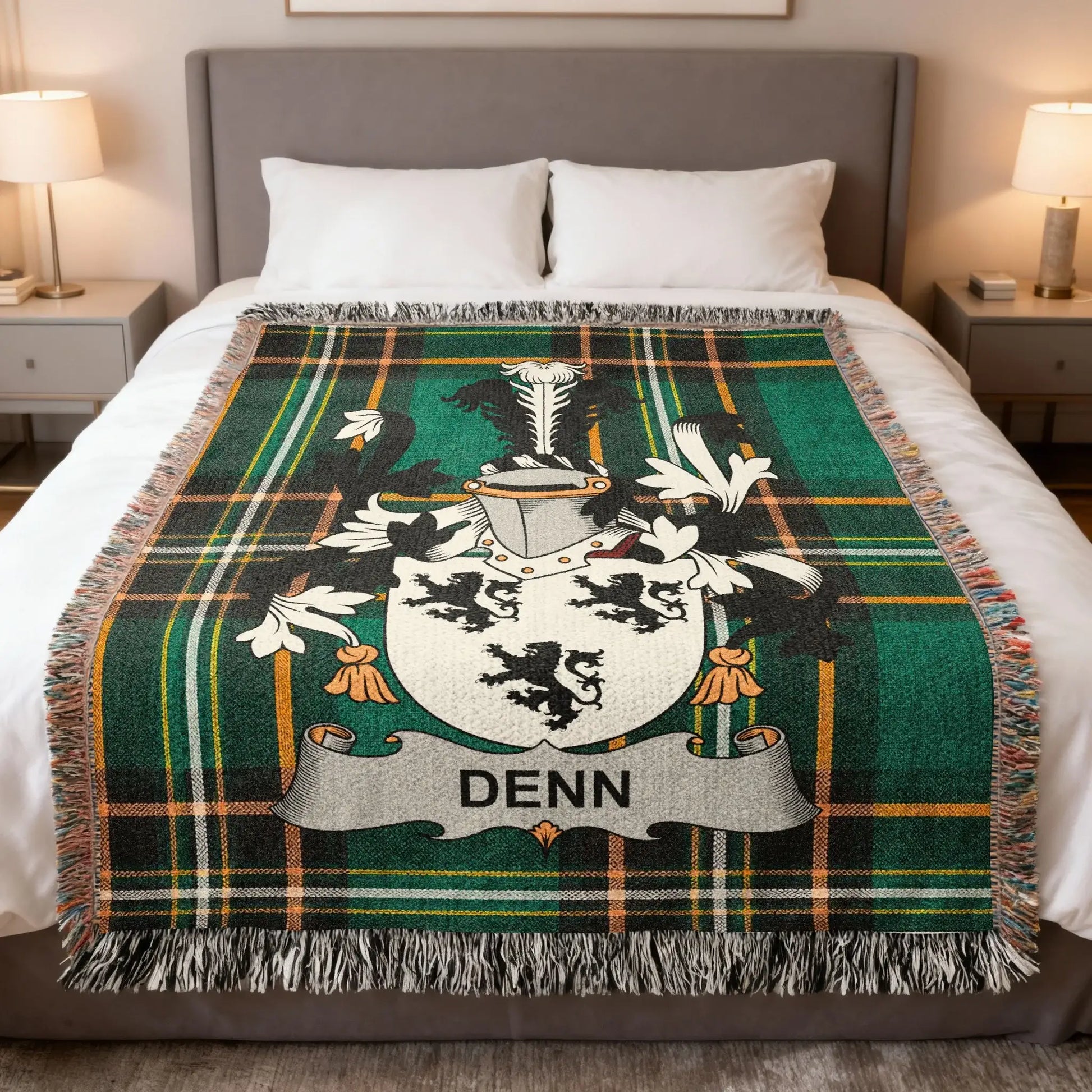 Denn Family Crest Green Plaid Tartan Design Throw product type