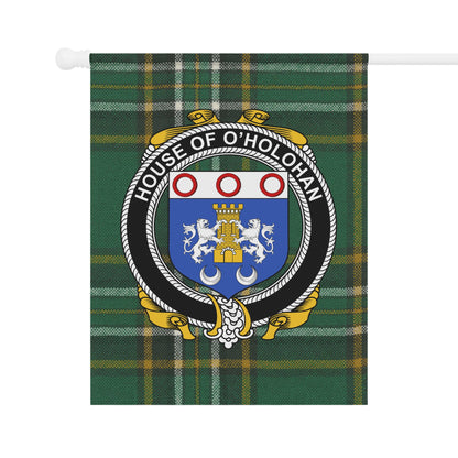 House of O'Holohan Crest on Green Plaid Flag