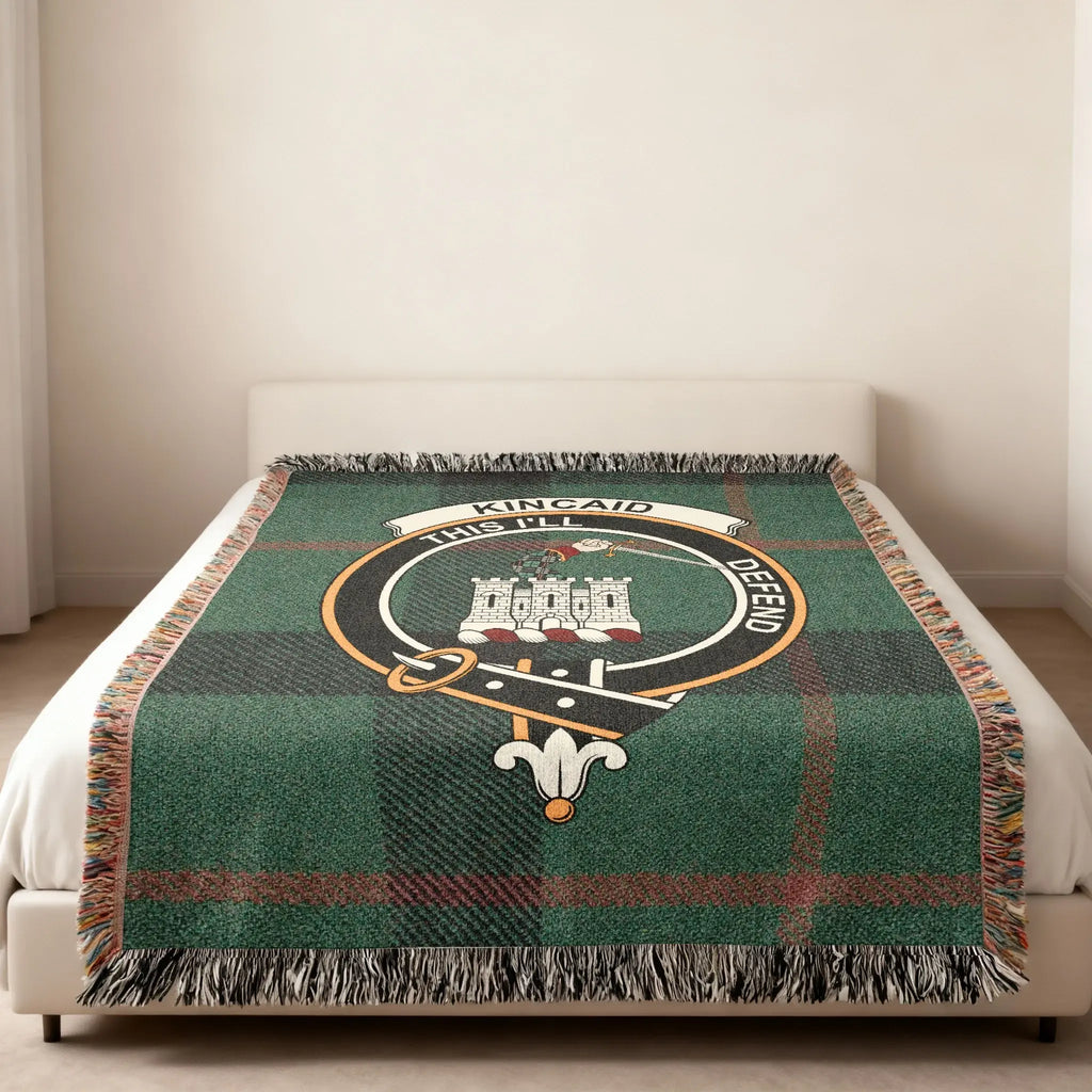 Kincaid clan crest woven blanket — woven fringe design