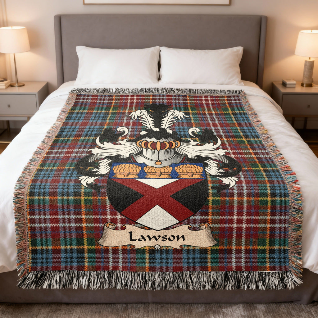 Lawson Caledonia tartan heritage woven throw blanket with family shield