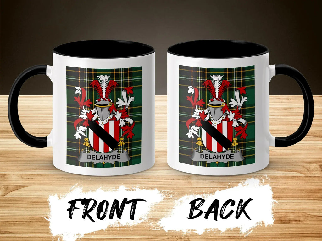 Two mugs showing a coat of arms with "DELAHYDE" text.
