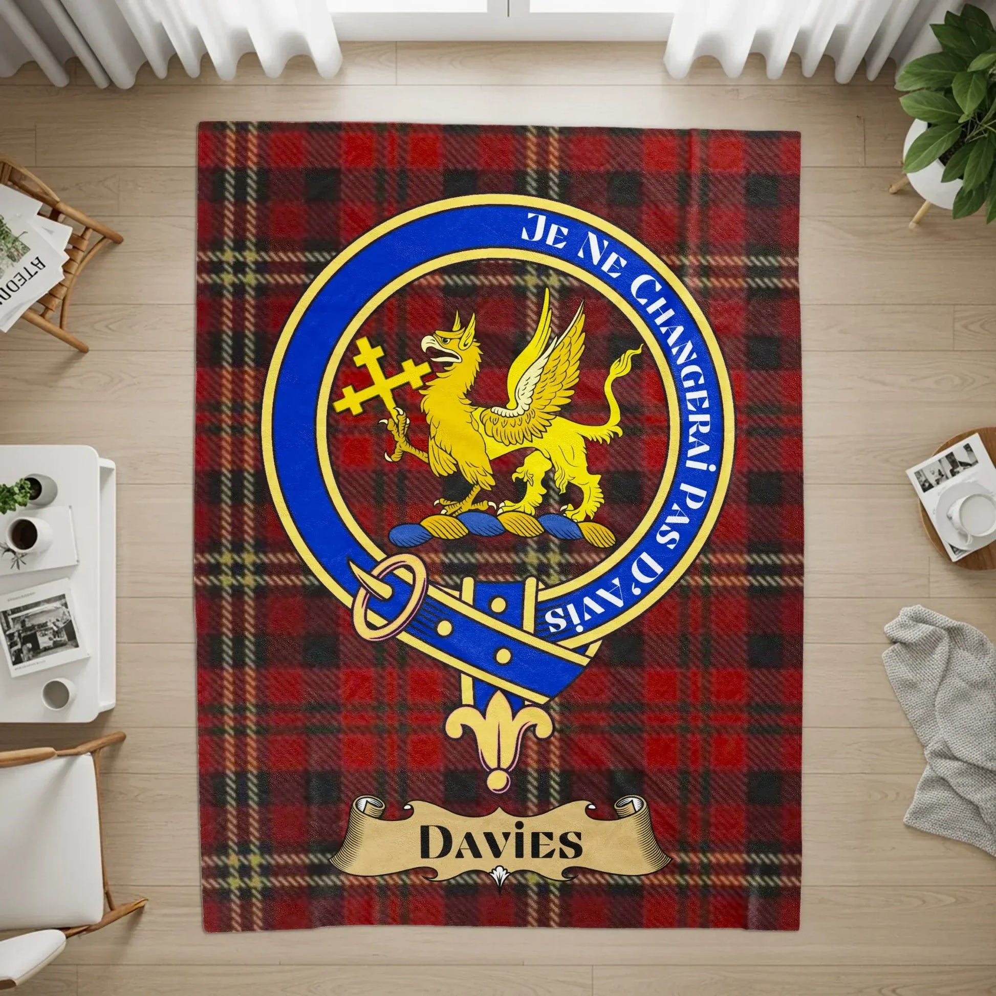 Davies Family Crest Red Plaid Personalized Rug product