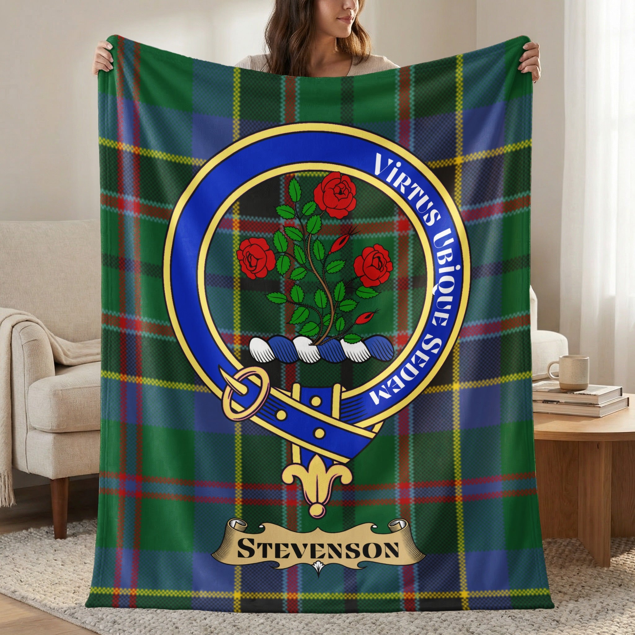 Stevenson clan crest tartan throw blanket — 50x60 polyester