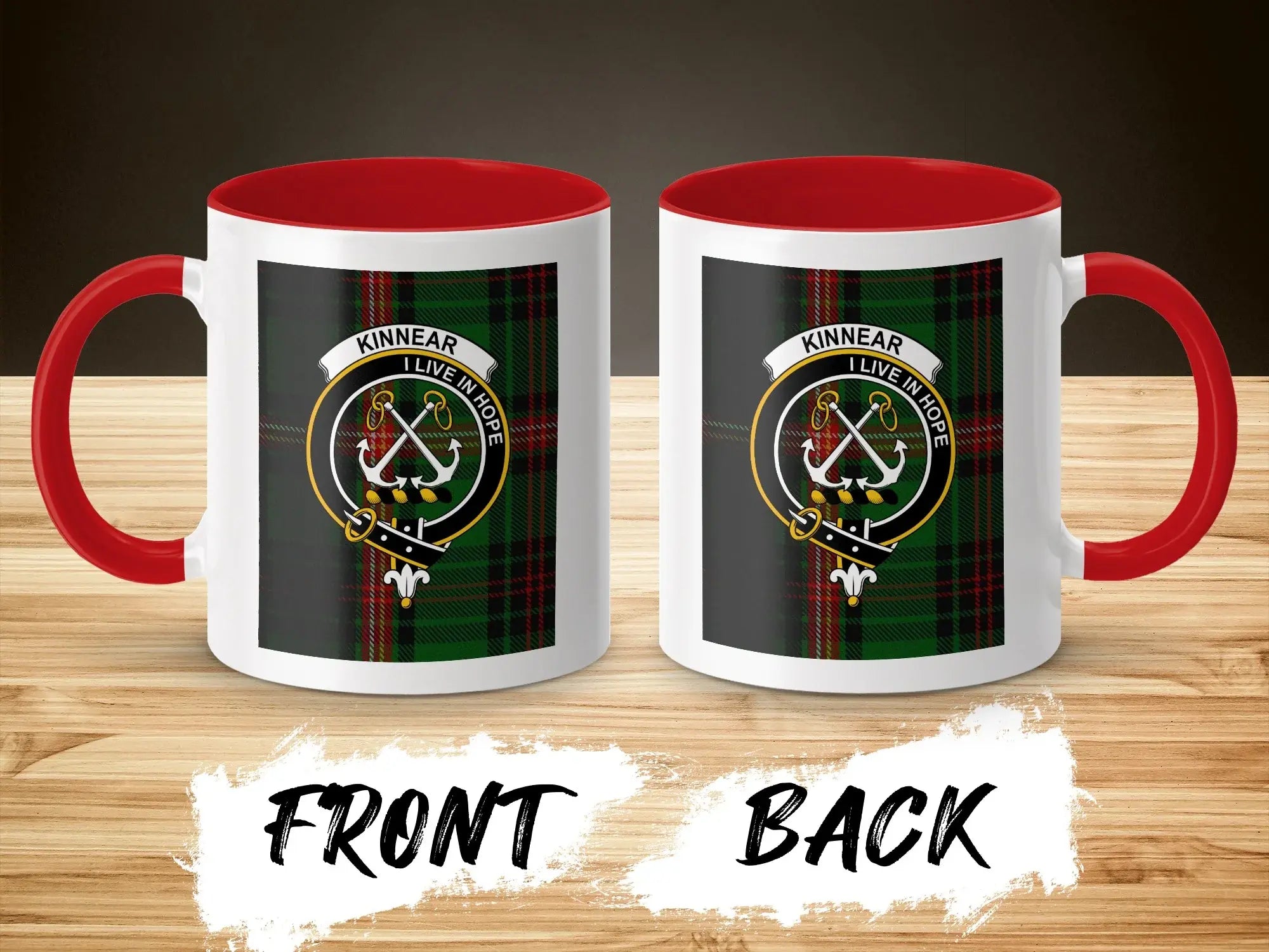 Kinnear I Live In Hope Front and Back Tartan Mug